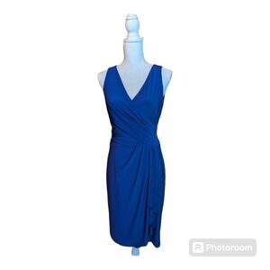 NWT Chaps Royal Blue Fitted Plead Ruffle Hem Dress Size Medium